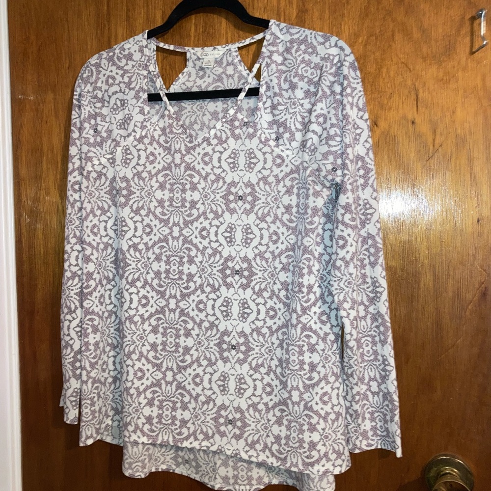 Cato Flowly Long Sleeve White with Mauve pattern